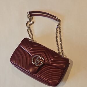 Gucci Burgundy Shoulder Bag with Gold Chain